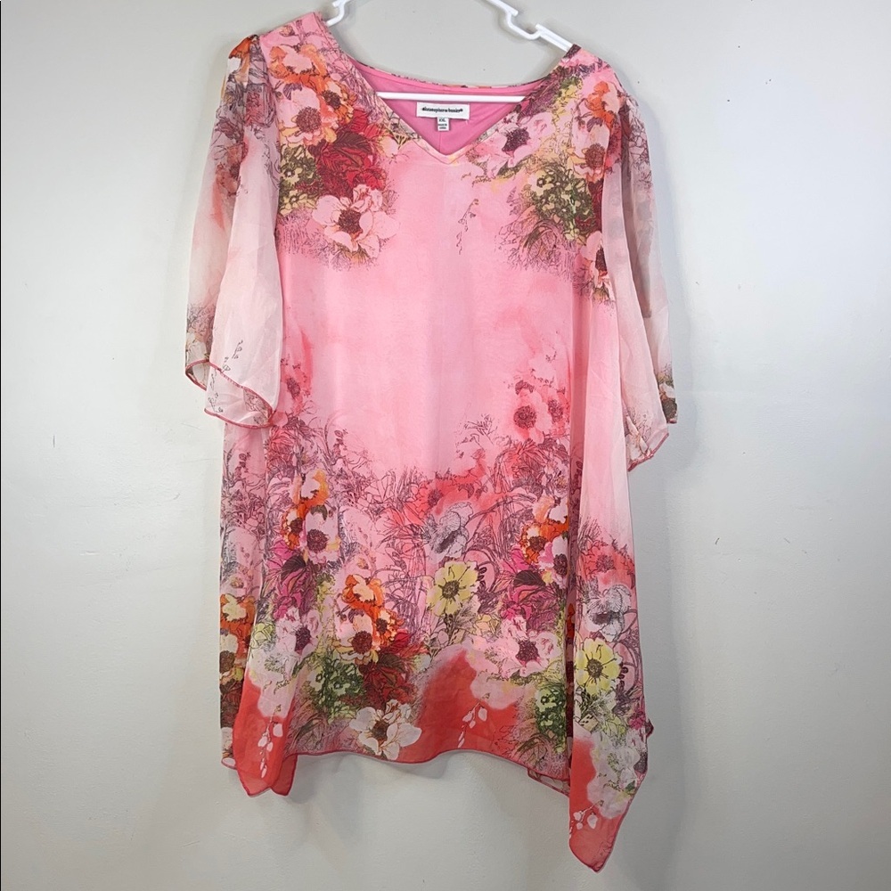 Christopher & Banks Pink Floral Handkerchief Hem Blouse XXL #298